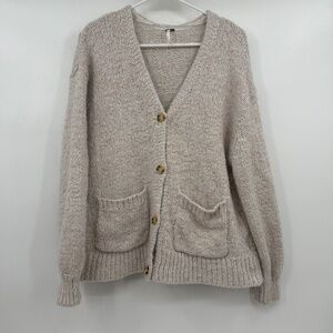 Free People Sweater Women XS Ivory Chunky Knit Cardigan Oversized Comfy Cozy